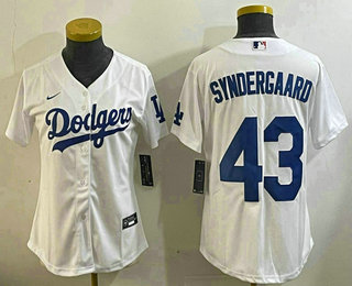 Women's Los Angeles Dodgers #43 Noah Syndergaard White Stitched Cool Base Nike Jersey