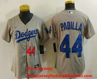 Women's Los Angeles Dodgers #44 Vicente Padilla Number Grey Cool Base Stitched Jersey
