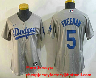 Women's Los Angeles Dodgers #5 Freddie Freeman Grey Cool Base Stitched Jersey