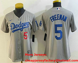 Women's Los Angeles Dodgers #5 Freddie Freeman  Number Grey Cool Base Stitched Nike Jersey