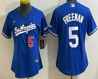 Women's Los Angeles Dodgers #5 Freddie Freeman Blue Alternate Stadium Jersey