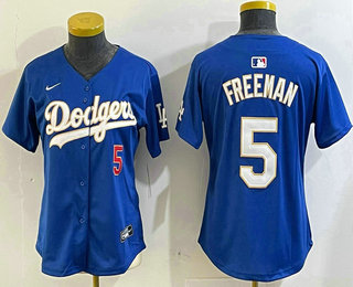 Women's Los Angeles Dodgers #5 Freddie Freeman Blue Gold Limited Fashion Jersey