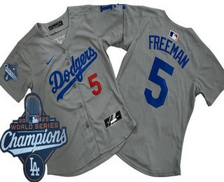 Women's Los Angeles Dodgers #5 Freddie Freeman Gray 2025 World Series Champions Limited Jersey
