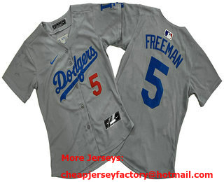 Women's Los Angeles Dodgers #5 Freddie Freeman Number Grey Limited Stitched Jersey