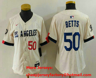 Women's Los Angeles Dodgers #50 Mookie Betts Number Cream 2024 City Connect Limited Stitched Jersey