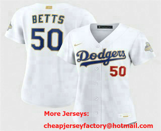 Women's Los Angeles Dodgers #50 Mookie Betts White 2026 Gold Collection Limited Jersey