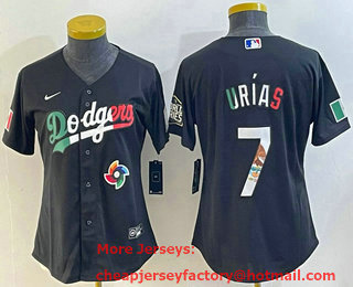 Women's Los Angeles Dodgers #7 Julio Urias Black Mexico 2020 World Series Cool Base Nike Jersey 002