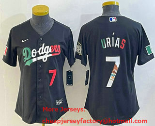 Women's Los Angeles Dodgers #7 Julio Urias Black Mexico Number 2020 World Series Cool Base Nike Jersey 001
