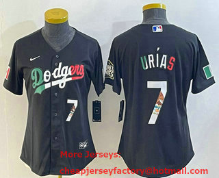 Women's Los Angeles Dodgers #7 Julio Urias Black Mexico Number 2020 World Series Cool Base Nike Jersey 002