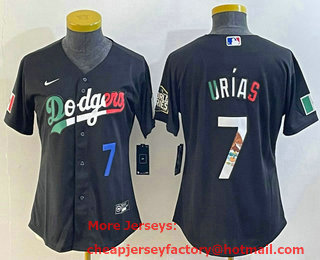 Women's Los Angeles Dodgers #7 Julio Urias Black Mexico Number 2020 World Series Cool Base Nike Jersey 003