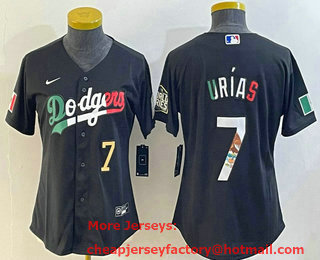 Women's Los Angeles Dodgers #7 Julio Urias Black Mexico Number 2020 World Series Cool Base Nike Jersey 004