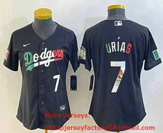 Women's Los Angeles Dodgers #7 Julio Urias Black Mexico Number 2020 World Series Cool Base Nike Jersey 005