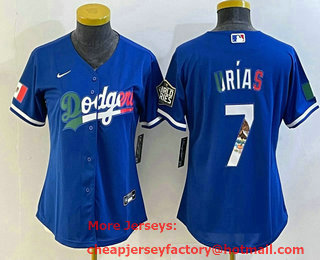 Women's Los Angeles Dodgers #7 Julio Urias Blue 2020 World Series Cool Base Nike Jersey 001