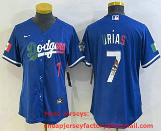 Women's Los Angeles Dodgers #7 Julio Urias Mexico Number Blue Cool Base Stitched Baseball Jersey