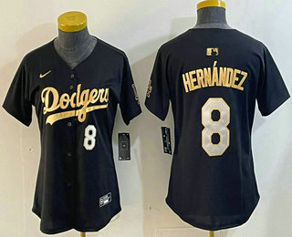 Women's Los Angeles Dodgers #8 Enrique Hernandez Black Gold Stitched Cool Base Jersey