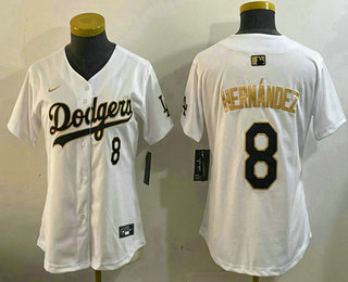 Women's Los Angeles Dodgers #8 Enrique Hernandez White Gold Stitched Cool Base Jersey