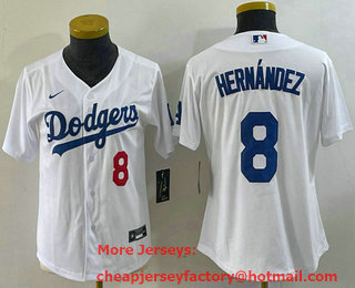 Women's Los Angeles Dodgers #8 Kike Hernandez Number White Stitched Cool Base Nike Jersey