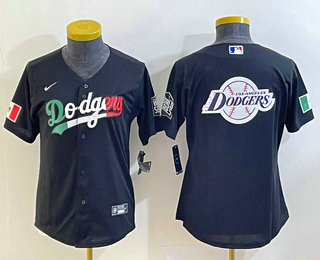 Women's Los Angeles Dodgers Big Logo Mexico Black Cool Base Stitched Baseball Jersey 02