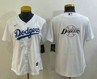 Women's Los Angeles Dodgers Big Logo White MLB Cool Base Nike Jersey 01