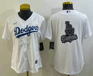 Women's Los Angeles Dodgers Big Logo White MLB Cool Base Nike Jersey 02