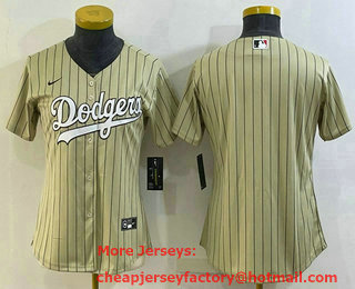 Women's Los Angeles Dodgers Cream Pinstripe Stitched MLB Cool Base Nike Jersey