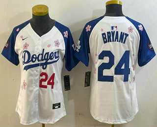 Women's Los Angeles Dodgers Front #24 Kobe Bryant White Royal 2025 Tokyo Series Limited Stitched Jersey