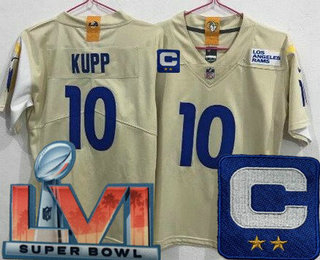 Women's Los Angeles Rams #10 Cooper Kupp Limited Bone C Patch 2022 Super Bowl LVI Vapor Jersey