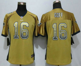 Women's Los Angeles Rams #16 Jared Goff Gold Drift Fashion NFL Nike Elite Jersey