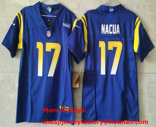 Women's Los Angeles Rams #17 Puka Nacua Blue FUSE Vapor Limited Stitched Jersey