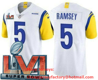 Women's Los Angeles Rams #5 Jalen Ramsey White 2022 Super Bowl LVI Vapor Untouchable Stitched Limited Jersey
