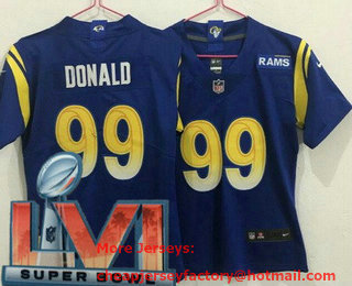 Women's Los Angeles Rams #99 Aaron Donald Blue 2022 Super Bowl LVI Vapor Untouchable Stitched Limited Jersey