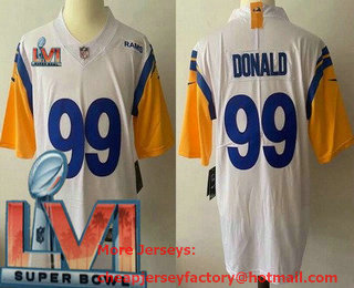 Women's Los Angeles Rams #99 Aaron Donald White 2022 Super Bowl LVI Vapor Untouchable Stitched Limited Jersey