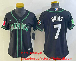 Women's Mexico Baseball #7 Julio Urias 2023 Black World Classic Stitched Jersey 12