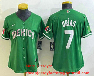 Women's Mexico Baseball #7 Julio Urias 2023 Green World Classic Stitched Jersey 12