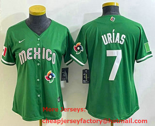 Women's Mexico Baseball #7 Julio Urias 2023 Green World Classic Stitched Jersey 13