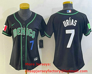 Women's Mexico Baseball #7 Julio Urias Number 2023 Black World Classic Stitched Jersey 11