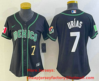 Women's Mexico Baseball #7 Julio Urias Number 2023 Black World Classic Stitched Jersey 14