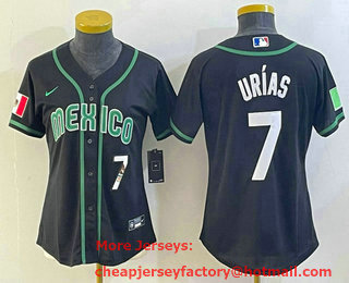 Women's Mexico Baseball #7 Julio Urias Number 2023 Black World Classic Stitched Jersey 21
