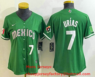 Women's Mexico Baseball #7 Julio Urias Number 2023 Green World Classic Stitched Jersey 15