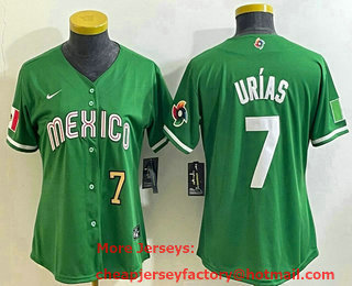 Women's Mexico Baseball #7 Julio Urias Number 2023 Green World Classic Stitched Jersey 18