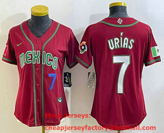 Women's Mexico Baseball #7 Julio Urias Number 2023 Red World Baseball Classic Stitched Jersey 05