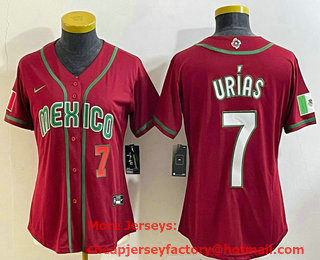Women's Mexico Baseball #7 Julio Urias Number 2023 Red World Baseball Classic Stitched Jersey 13