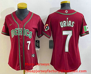 Women's Mexico Baseball #7 Julio Urias Number 2023 Red World Baseball Classic Stitched Jersey 15