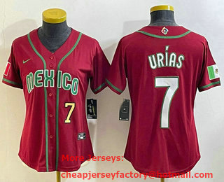 Women's Mexico Baseball #7 Julio Urias Number 2023 Red World Baseball Classic Stitched Jersey 19