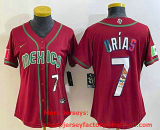 Women's Mexico Baseball #7 Julio Urias Number 2023 Red World Baseball Classic Stitched Jersey 24