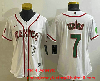 Women's Mexico Baseball #7 Julio Urias Number 2023 White World Classic Stitched Jersey 16