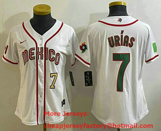 Women's Mexico Baseball #7 Julio Urias Number 2023 White World Classic Stitched Jersey 17
