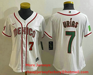 Women's Mexico Baseball #7 Julio Urias Number 2023 White World Classic Stitched Jersey 20