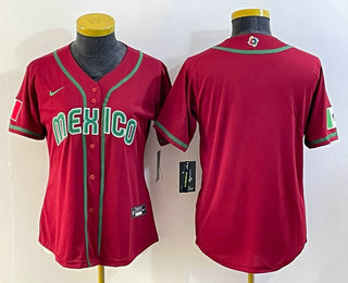 Women's Mexico Baseball Blank 2023 Red World Classic Stitched Jersey 02