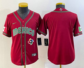 Youth Mexico Baseball Blank 2023 Red World Classic Stitched Jersey 04